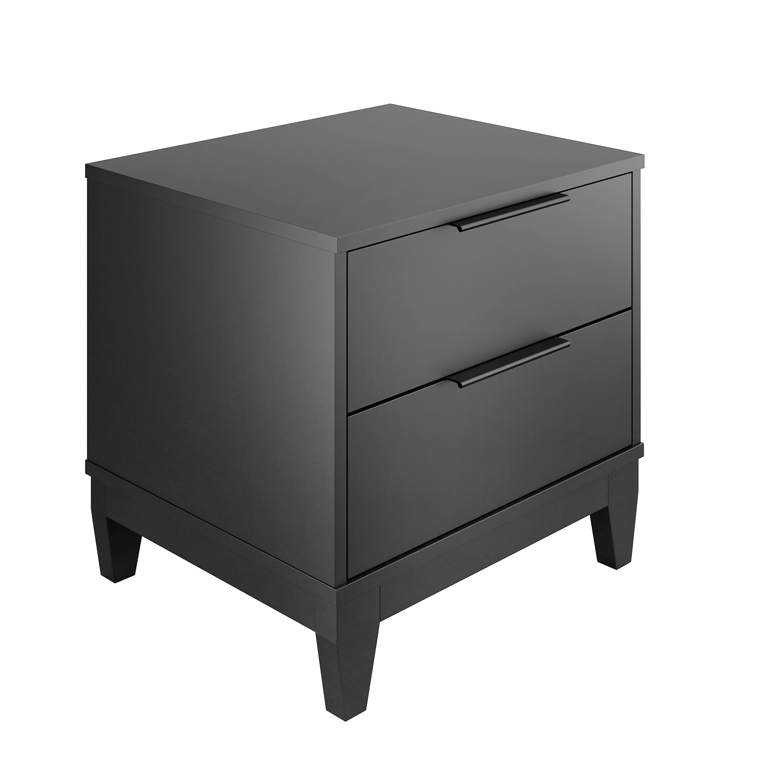 Boyd Sleep Bedroom Nightstand Bedside Table: Mackay Two Drawer Storage With Leg Base, Black (Amzmck15930Blknstd)